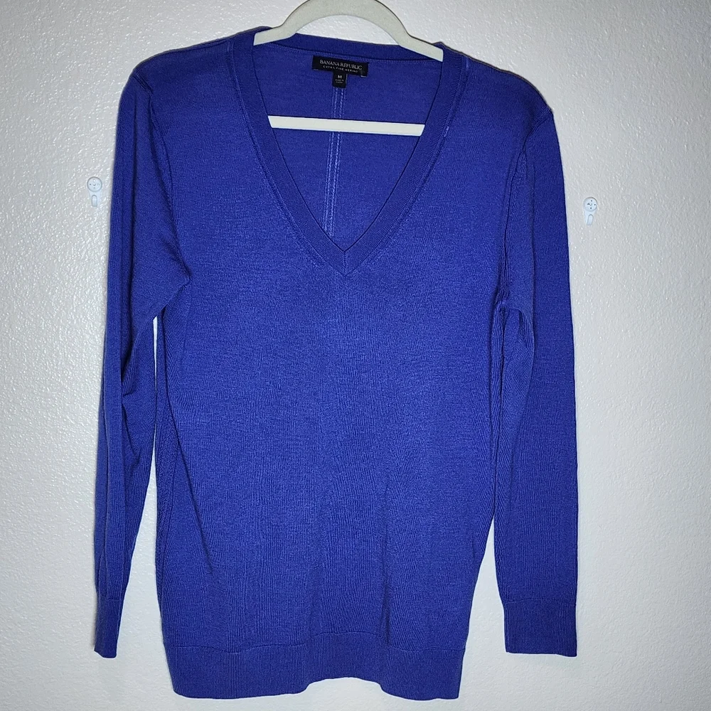 Banana Republic Extra Fine Merino Wool V-Neck Sweater Royal Purple size Medium